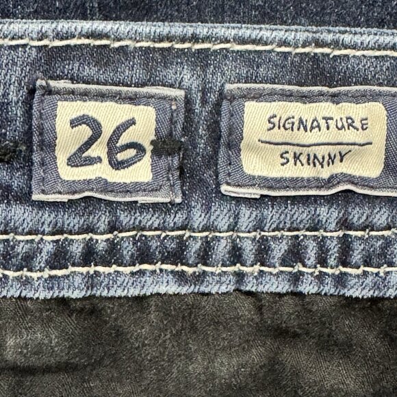 Miss Me Jeans Womens 26x31 Blue Signature Skinny Flap Pockets Distressed Denim - Picture 6 of 13